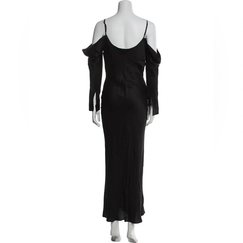 L'Agence "Juniper" Black Cold Shoulder Satin Maxi Dress Gown - US 0 / XS - Picture 8 of 8